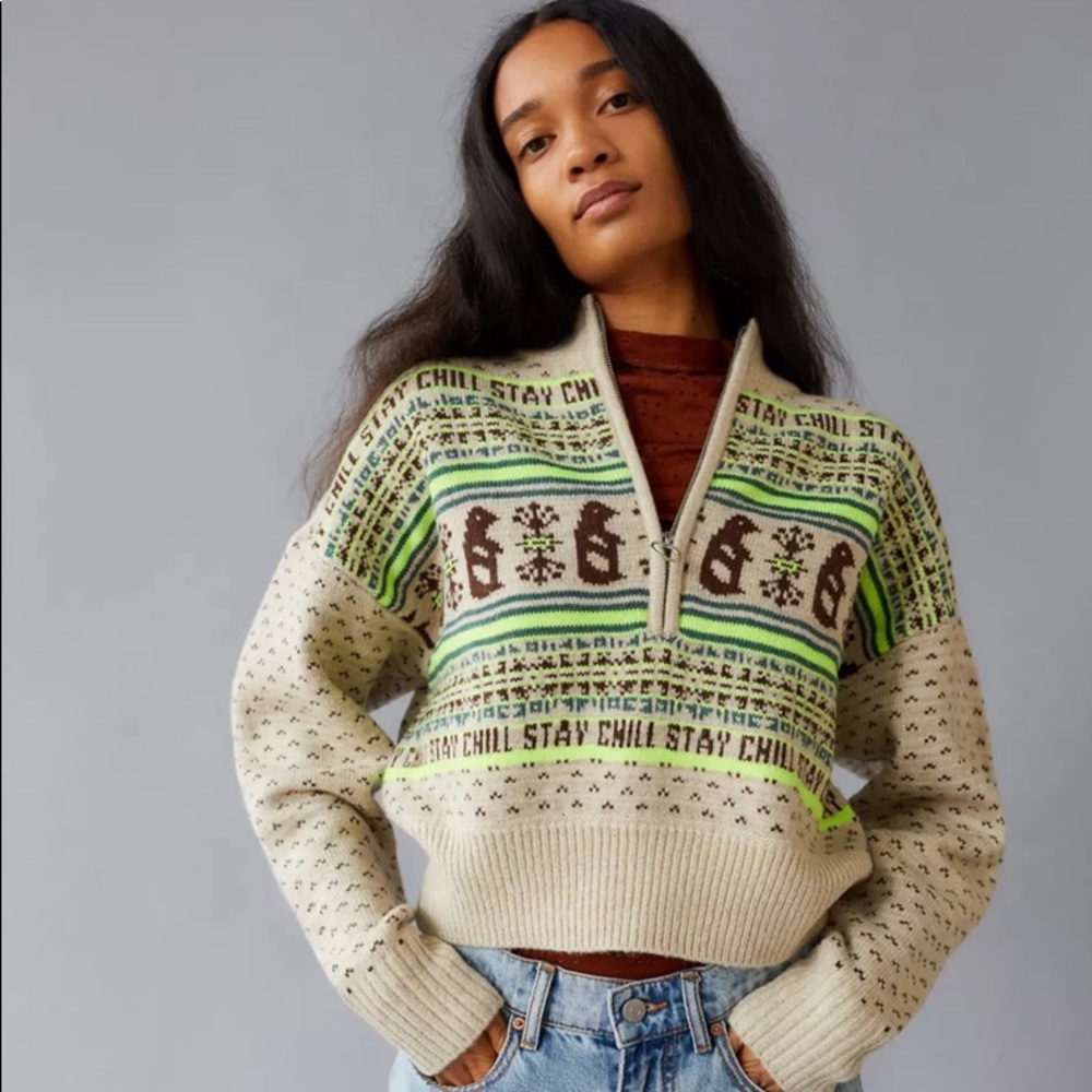 BDG Jesse Half-zip Sweater In Neutral Multi Urban Outfitters